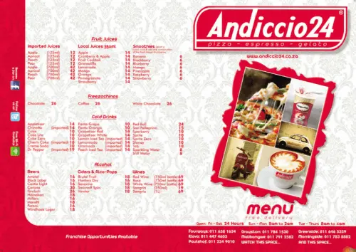 Andiccio24 South Africa Updated Menu With Prices 2024
