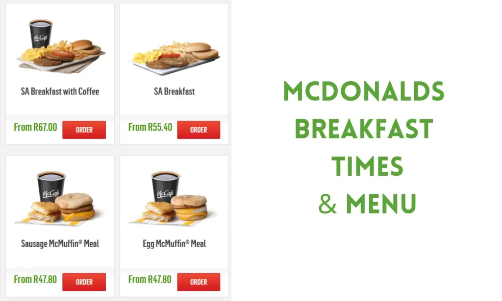 McDonalds BREAKFAST TIMES and MENU