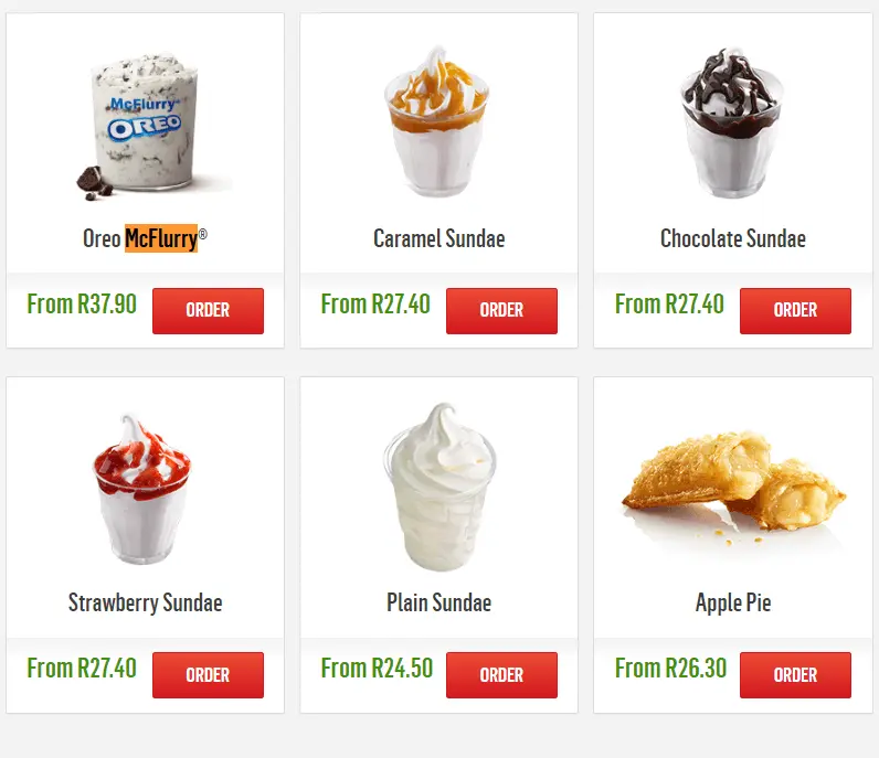 McDonalds McFlurry Menu with prices 2024 in South Africa