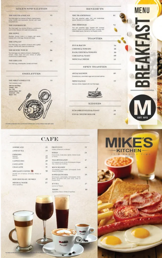 Mike's kitchen Breakfast menu