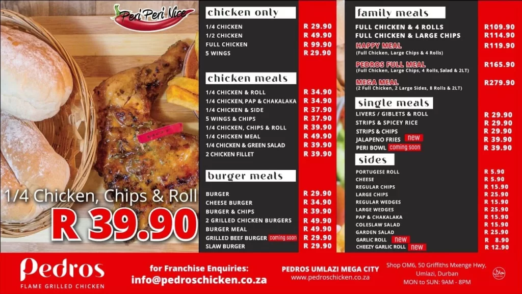 Pedros Chicken menu prices