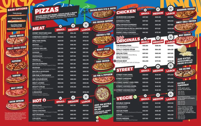 Rebels Pizza Menu with prices 2024 in South Africa